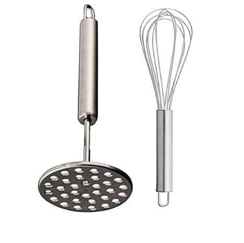COVETKART Stainless Steel Potato mashers Whisker, Hand Tool Stainless Steel Mini Kitchen Whisk with Pav Bhaji Masher Best Kitchen Tool Combo for Your Home (Whisk 25CM and Masher 20CM) - Image 1