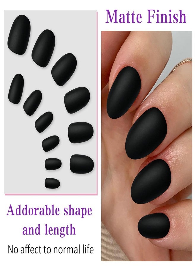 Lifextol 120pc Matte Black Almond Press on Nails Short Oval Fake Nails Press ons with Glue&Sticky Tab, 12 Sizes Acrylic Nails Press on Nails Almond Black Nails Glue on Nail Tips Artificial Fingernail - Image 2