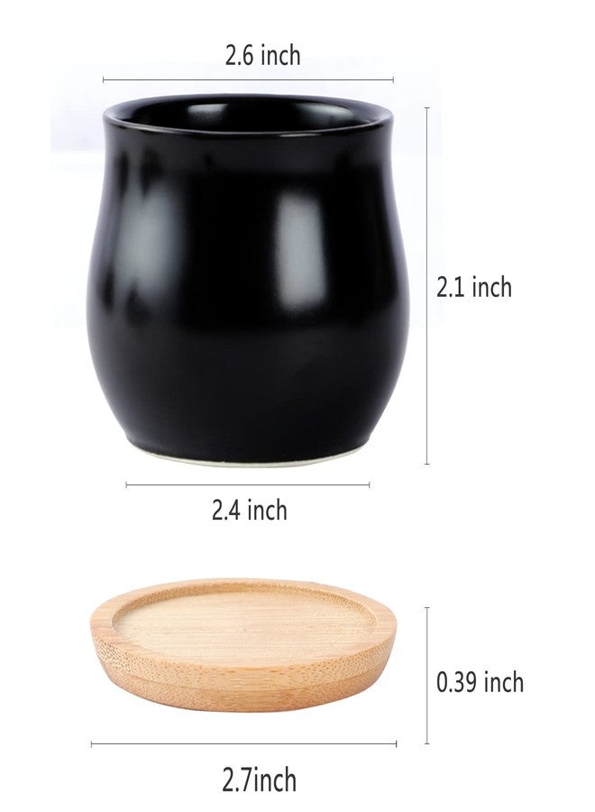 SHECIPIN 8 Pack Succulent Plant Pot, Matte Black Mini 2.6 inch Ceramic Flower Planter Pot with Bamboo Tray, Small Pots for Plants, Plants Not Included - Image 2
