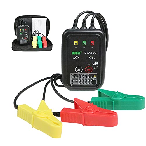 DUOYI 3 Phase Rotation Meter Non Contact Phase Sequence Tester 70V-600V AC Voltage Tester Short Detection, Live Wire Inspection Rotation Meter, with 23.62inch Cable Length,Carrying Bag - Image 1