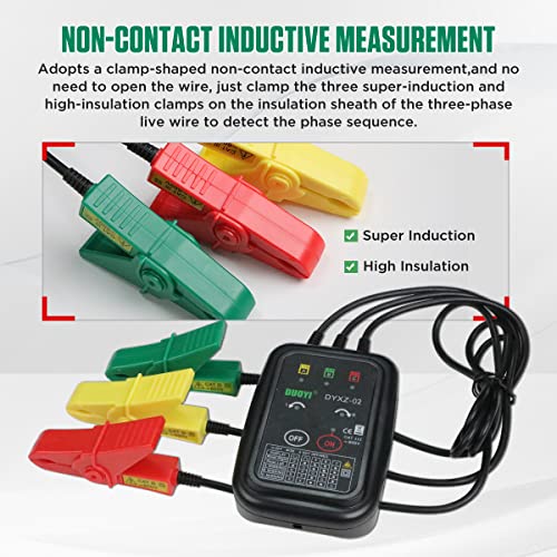 DUOYI 3 Phase Rotation Meter Non Contact Phase Sequence Tester 70V-600V AC Voltage Tester Short Detection, Live Wire Inspection Rotation Meter, with 23.62inch Cable Length,Carrying Bag - Image 4