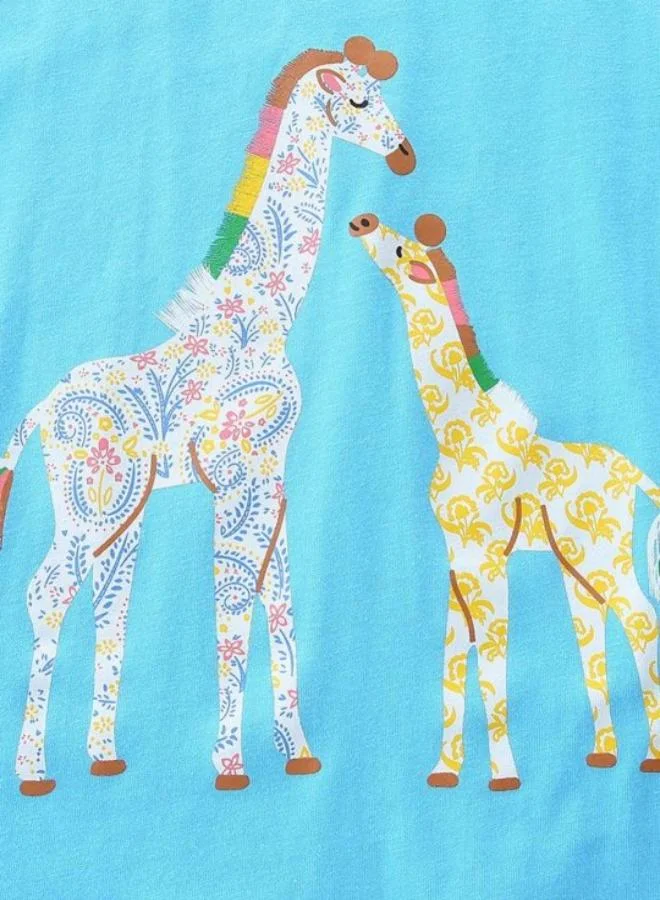 يونيكي Turquoise Blue Printed Short Sleeve Crew Neck T-Shirt