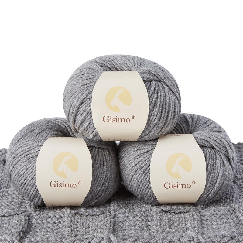 GISIMO 100 Merino Wool Yarn 6Ply Luxurious and Soft Yarn for Hand Knitting  Crocheting 176 OZ50g 127 yds116 Meters Gray 3 Balls