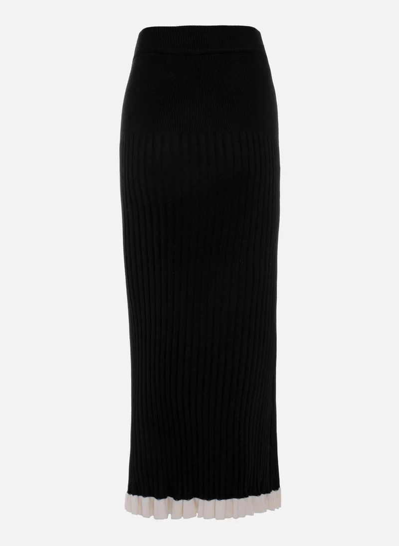 Lichi Rib-knit midi skirt with contrasting ruffles