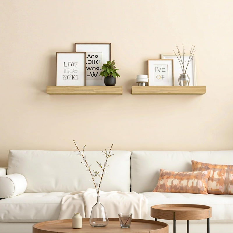 HOOBRO Floating Shelves for Wall, Wall Mounted Shelf Set of 2, 15.7" Hanging Shelf with Invisible Brackets, for Wall in Bathroom, Bedroom, Toilet, Kitchen, Living Room, Office, Natural NL40BJ01 - Image 2