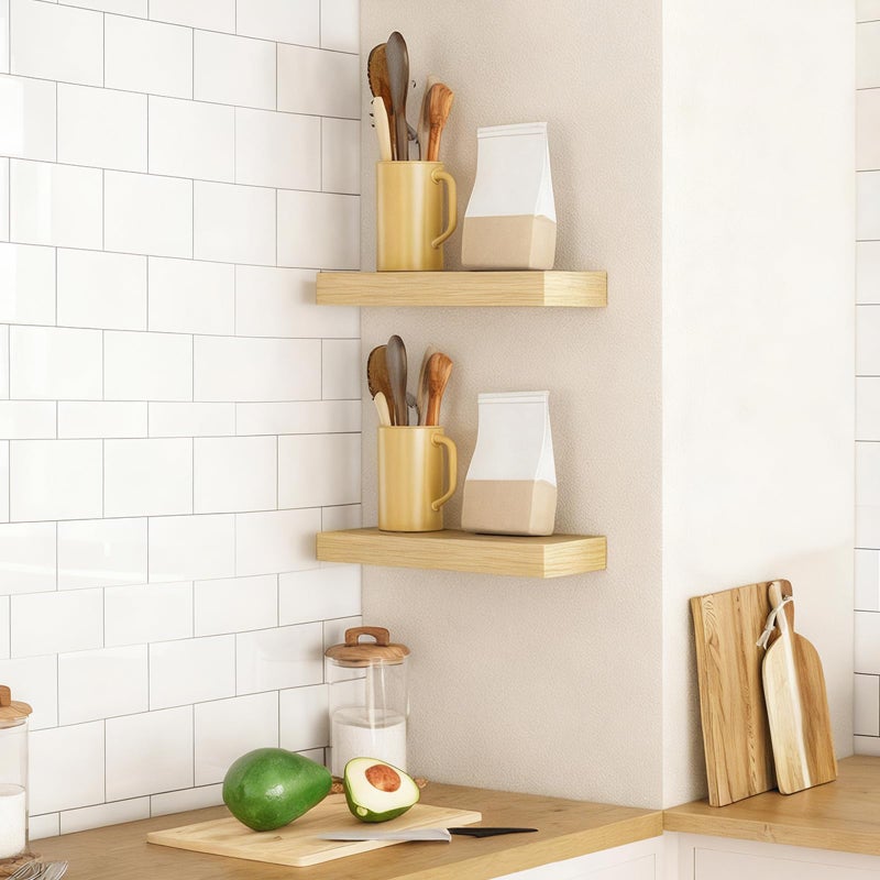 HOOBRO Floating Shelves for Wall, Wall Mounted Shelf Set of 2, 15.7" Hanging Shelf with Invisible Brackets, for Wall in Bathroom, Bedroom, Toilet, Kitchen, Living Room, Office, Natural NL40BJ01 - Image 5