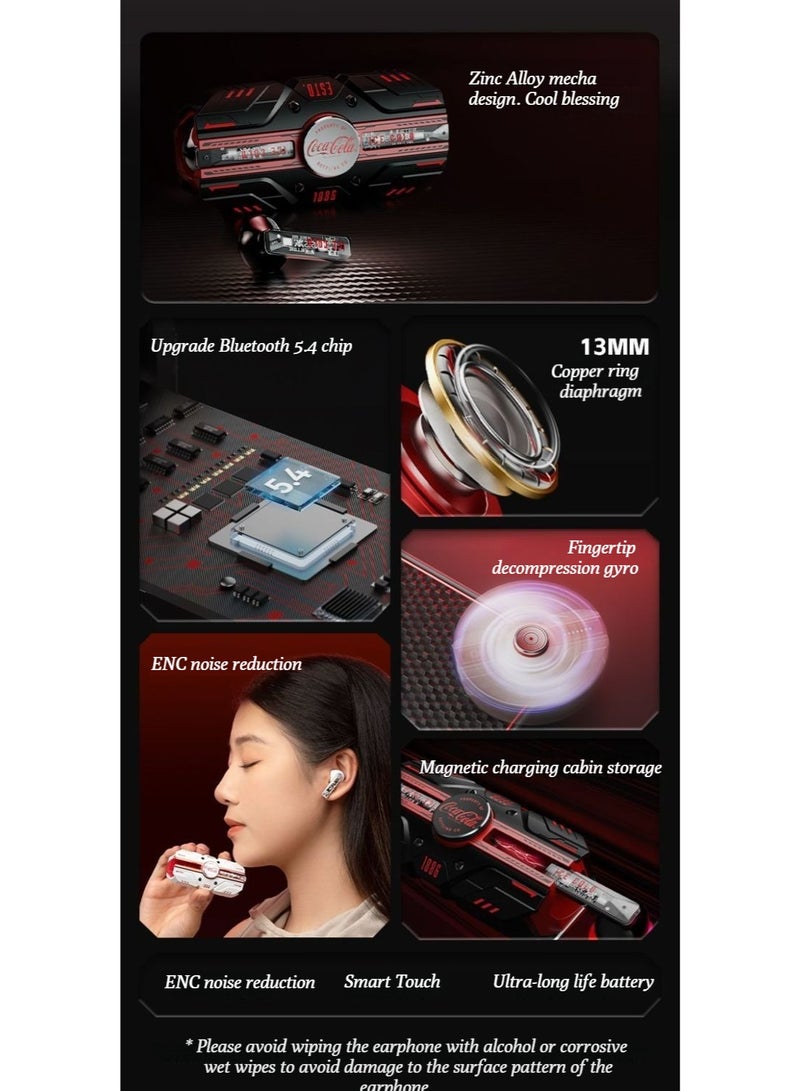كوكا كولا سماعات رأس بلوتوث لاسلكية من نوع كوكا كولا ذات جودة صوت عالية، T23، من نوع نصف الأذن، ومبيت معدني، جيروسكوب بطرف الإصبع، والحد من الضوضاء - Image 2