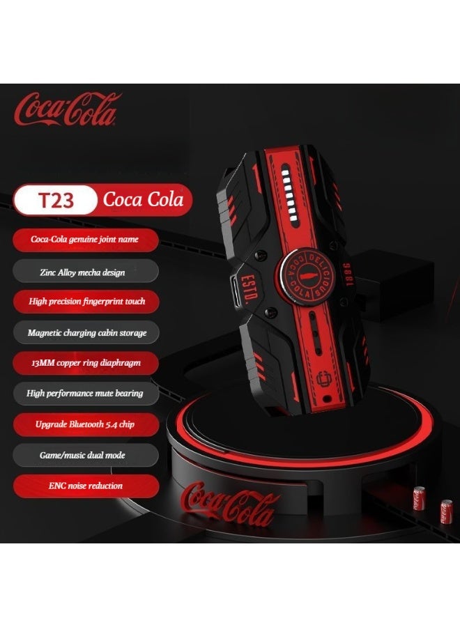 كوكا كولا سماعات رأس بلوتوث لاسلكية من نوع كوكا كولا ذات جودة صوت عالية، T23، من نوع نصف الأذن، ومبيت معدني، جيروسكوب بطرف الإصبع، والحد من الضوضاء - Image 1