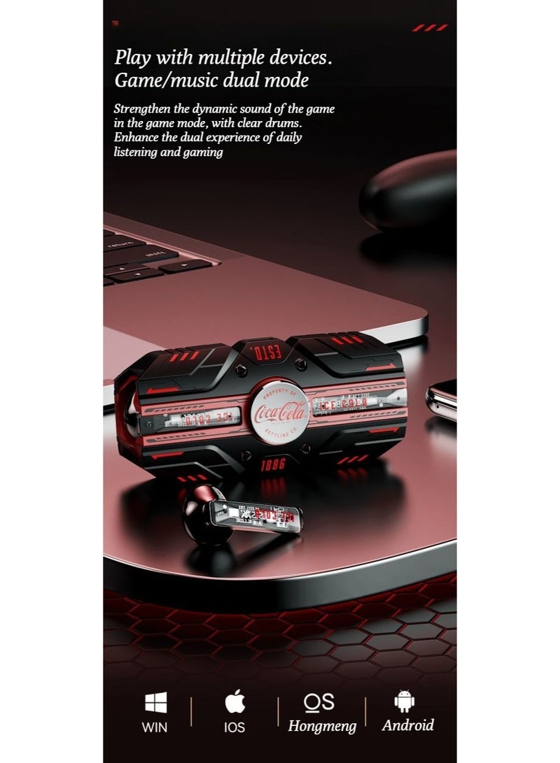 كوكا كولا سماعات رأس بلوتوث لاسلكية من نوع كوكا كولا ذات جودة صوت عالية، T23، من نوع نصف الأذن، ومبيت معدني، جيروسكوب بطرف الإصبع، والحد من الضوضاء - Image 5