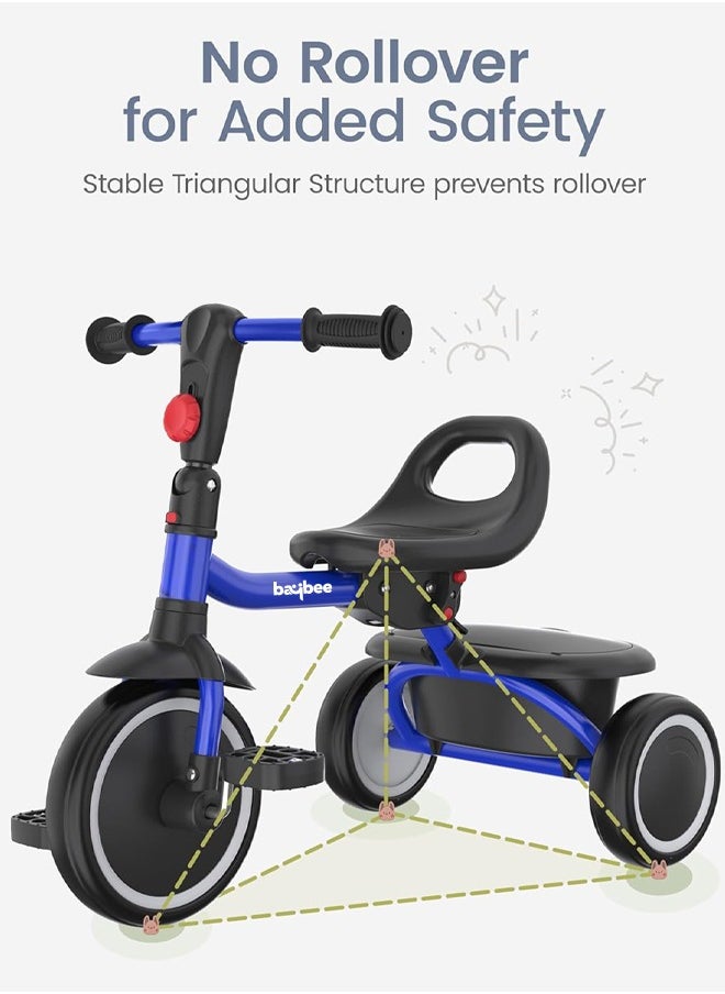 BAYBEE Foldable 2 in 1 Tricycle for Kids Baby Smart Plug & Play Kids Tricycle Cycle with Rear Storage Basket & 3 Wheels Tricycle Bicycle Baby Tricycle Cycle for Kids 2 to 5 Years Boy Girl Blue  - Image 4