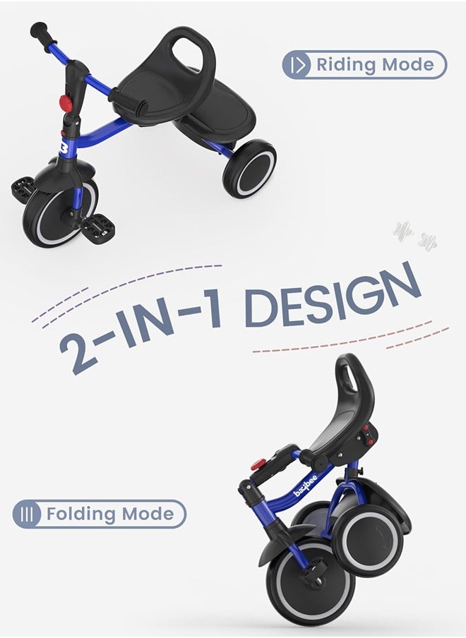 BAYBEE Foldable 2 in 1 Tricycle for Kids Baby Smart Plug & Play Kids Tricycle Cycle with Rear Storage Basket & 3 Wheels Tricycle Bicycle Baby Tricycle Cycle for Kids 2 to 5 Years Boy Girl Blue  - Image 3