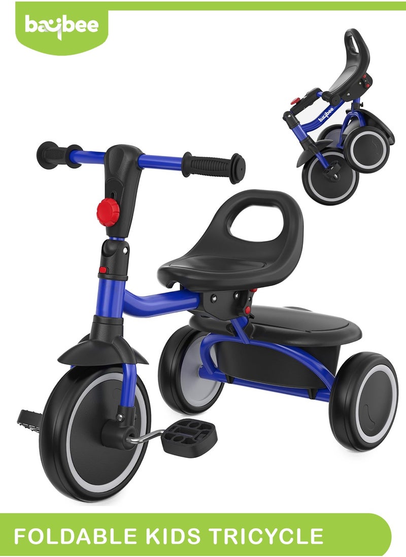 BAYBEE Foldable 2 in 1 Tricycle for Kids Baby Smart Plug & Play Kids Tricycle Cycle with Rear Storage Basket & 3 Wheels Tricycle Bicycle Baby Tricycle Cycle for Kids 2 to 5 Years Boy Girl Blue  - Image 1