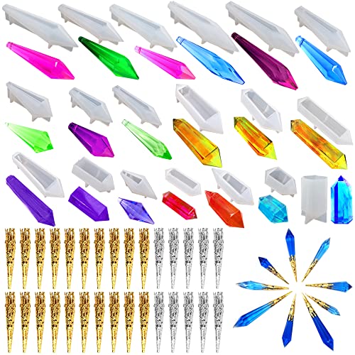 AFUNTA 20 Pcs Pendulum Crystal Resin Molds, AFUNTA Pendant Resin Jewelry Molds Multi-Facet Gemstone Resin Molds Silicone for Jewelry Necklace Making DIY Craft with 30 Pcs Bead Caps - Image 1