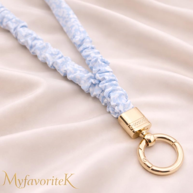 MyfavoriteK Thin Elastic Stretchy Lanyard for ID Badges Cute Scrunchie Neck Lanyard for Keys Retractable Keychain Holder (Cotton Blue) - Image 2