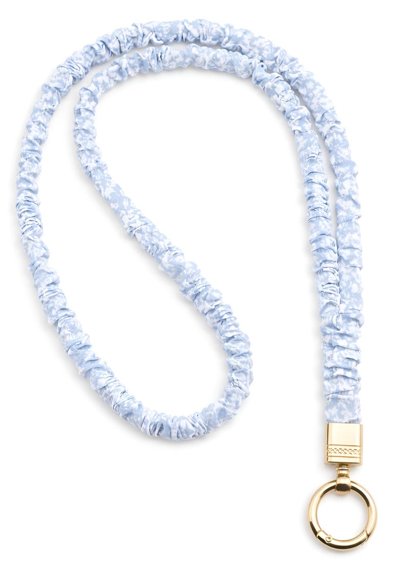 MyfavoriteK Thin Elastic Stretchy Lanyard for ID Badges Cute Scrunchie Neck Lanyard for Keys Retractable Keychain Holder (Cotton Blue) - Image 1