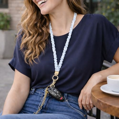 MyfavoriteK Thin Elastic Stretchy Lanyard for ID Badges Cute Scrunchie Neck Lanyard for Keys Retractable Keychain Holder (Cotton Blue) - Image 4