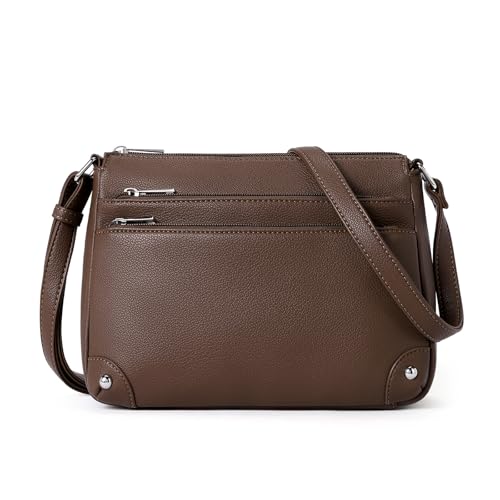 WESTBRONCO Crossbody Bags for Women, Medium Size Shoulder Handbags, Satchel Purse with Multi Zipper Pocket Coffee - Image 1