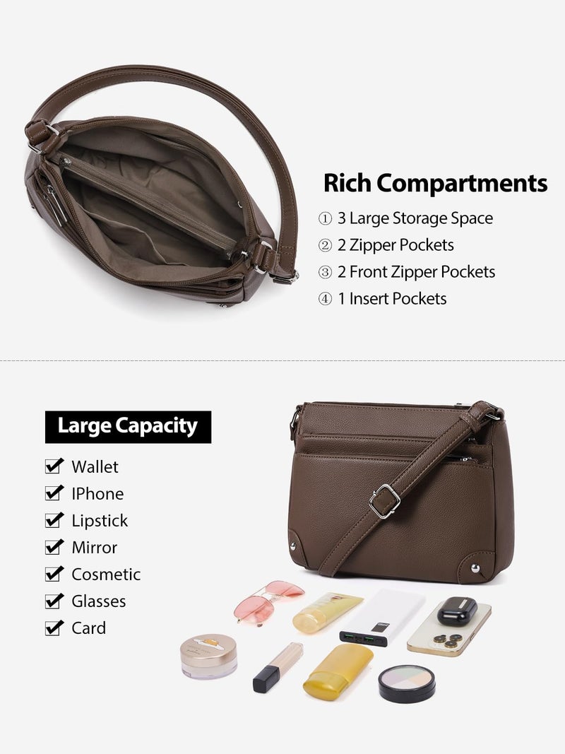WESTBRONCO Crossbody Bags for Women, Medium Size Shoulder Handbags, Satchel Purse with Multi Zipper Pocket Coffee - Image 5