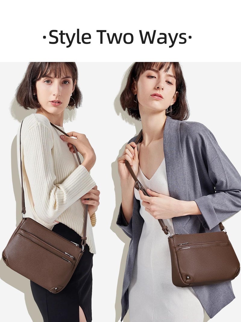 WESTBRONCO Crossbody Bags for Women, Medium Size Shoulder Handbags, Satchel Purse with Multi Zipper Pocket Coffee - Image 2