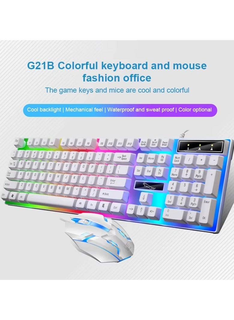 ماركة غير محددة - طقم لوحة مفاتيح ألعاب بإضاءة LED مع ماوس طراز G21WT أبيض - Image 1