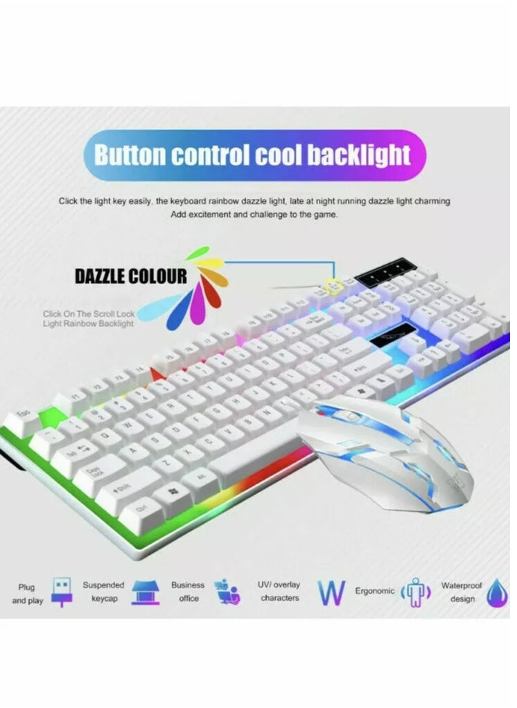 ماركة غير محددة - طقم لوحة مفاتيح ألعاب بإضاءة LED مع ماوس طراز G21WT أبيض - Image 1
