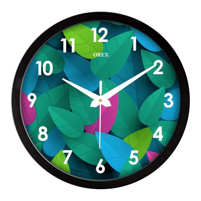 PLASTIC MODERN STYLISH ROUND SHAPE WALL CLOCK WITH GLASS FOR HOME/KITCHEN/LIVING ROOM/BEDROOM/OFFICE - 12 INCH WITH BLACK RING (OC-003A)