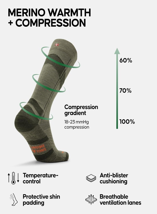 دانيش إنديورانس جوارب تزلج من صوف ميرينو من دانيش إندورانس، ضغط من 18 إلى 23 ملم زئبق، مبطنة لحماية الساق، للرجال والنساء، للجنسين، لون كاكي، مقاس كبير - Image 2