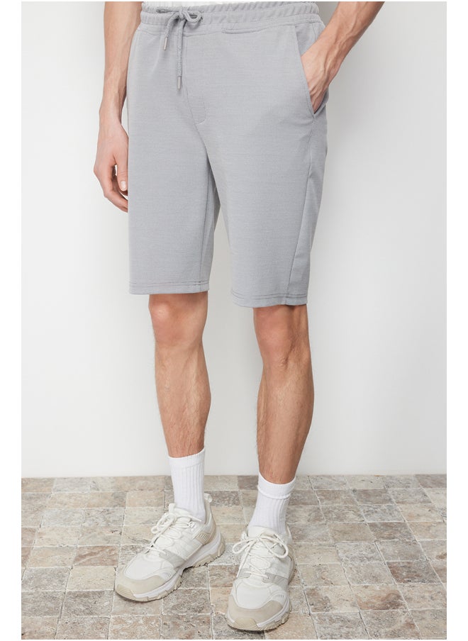 Gray Regular/Normal Fit Textured Pique Elastic Waist Laced Shorts TMNSS24SR00033