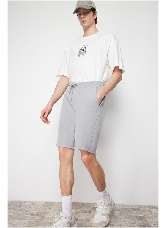Gray Regular/Normal Fit Textured Pique Elastic Waist Laced Shorts TMNSS24SR00033