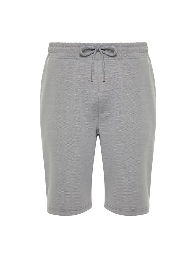 Gray Regular/Normal Fit Textured Pique Elastic Waist Laced Shorts TMNSS24SR00033