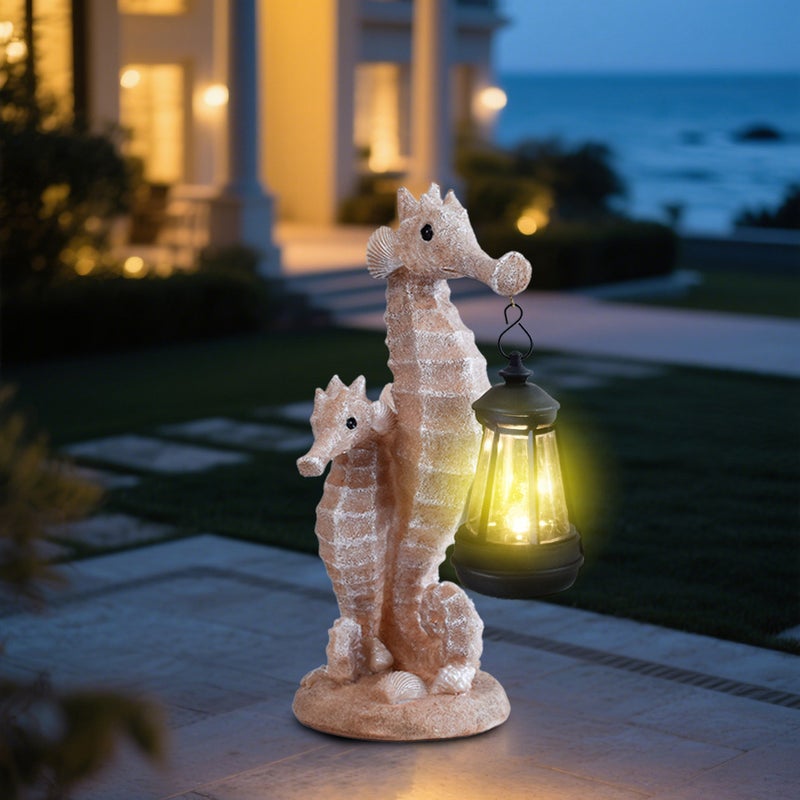 Resin Mother and Child Seahorse Carrying Lantern Solar Outdoor Light Marine Element Garden Lamp - Image 5