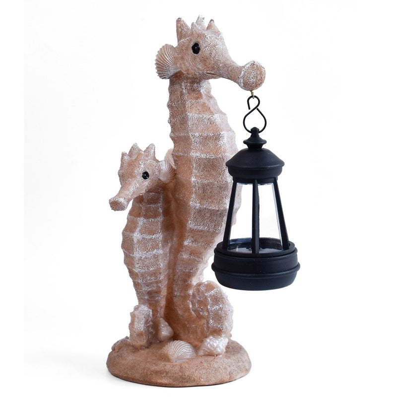 Resin Mother and Child Seahorse Carrying Lantern Solar Outdoor Light Marine Element Garden Lamp - Image 3