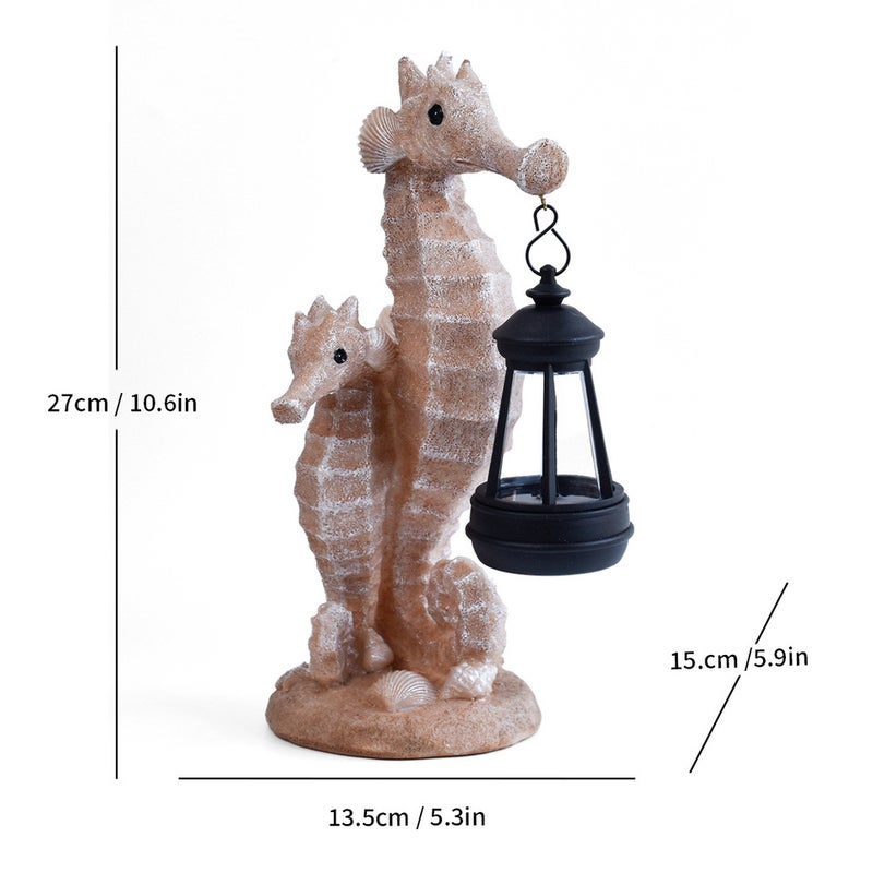 Resin Mother and Child Seahorse Carrying Lantern Solar Outdoor Light Marine Element Garden Lamp - Image 1