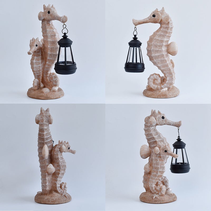 Resin Mother and Child Seahorse Carrying Lantern Solar Outdoor Light Marine Element Garden Lamp - Image 4
