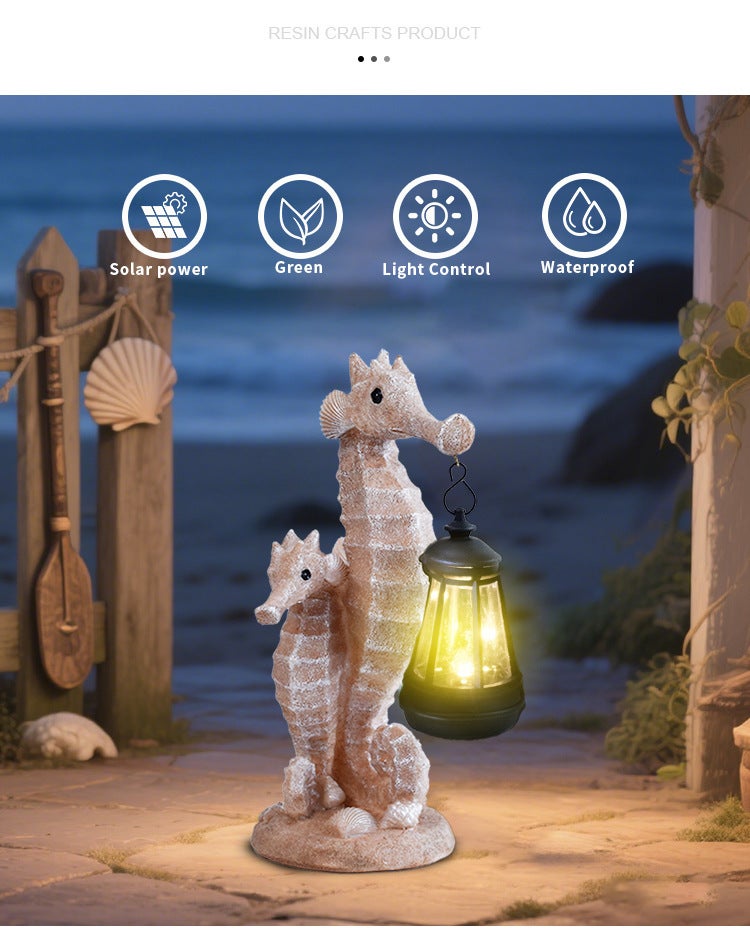 Resin Mother and Child Seahorse Carrying Lantern Solar Outdoor Light Marine Element Garden Lamp - Image 2