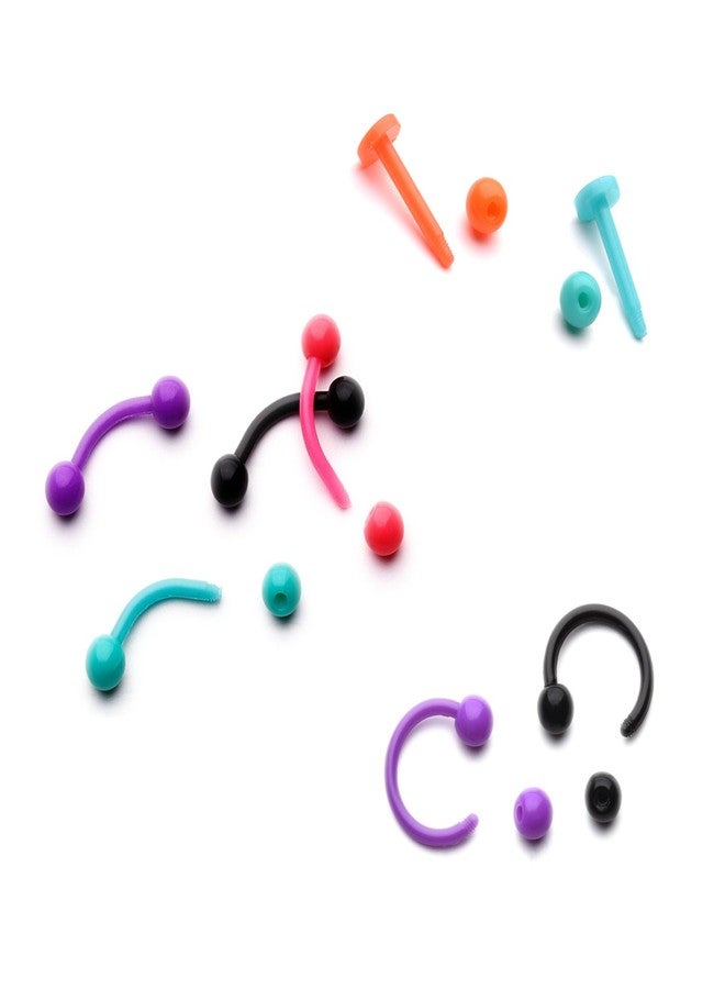 VCMART 33pcs 16G Eyebrow Ring Lip Labret Nose Rings Acrylic Flexible Cartilage Ear Piercing Jewelry Pack - Image 2