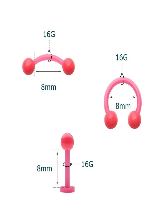 VCMART 33pcs 16G Eyebrow Ring Lip Labret Nose Rings Acrylic Flexible Cartilage Ear Piercing Jewelry Pack - Image 3