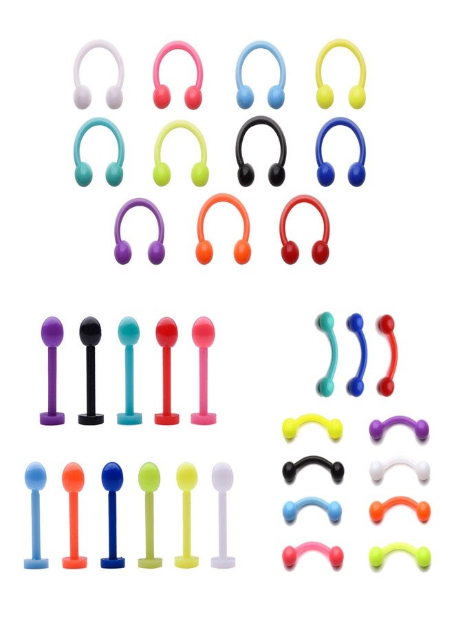 VCMART 33pcs 16G Eyebrow Ring Lip Labret Nose Rings Acrylic Flexible Cartilage Ear Piercing Jewelry Pack - Image 1