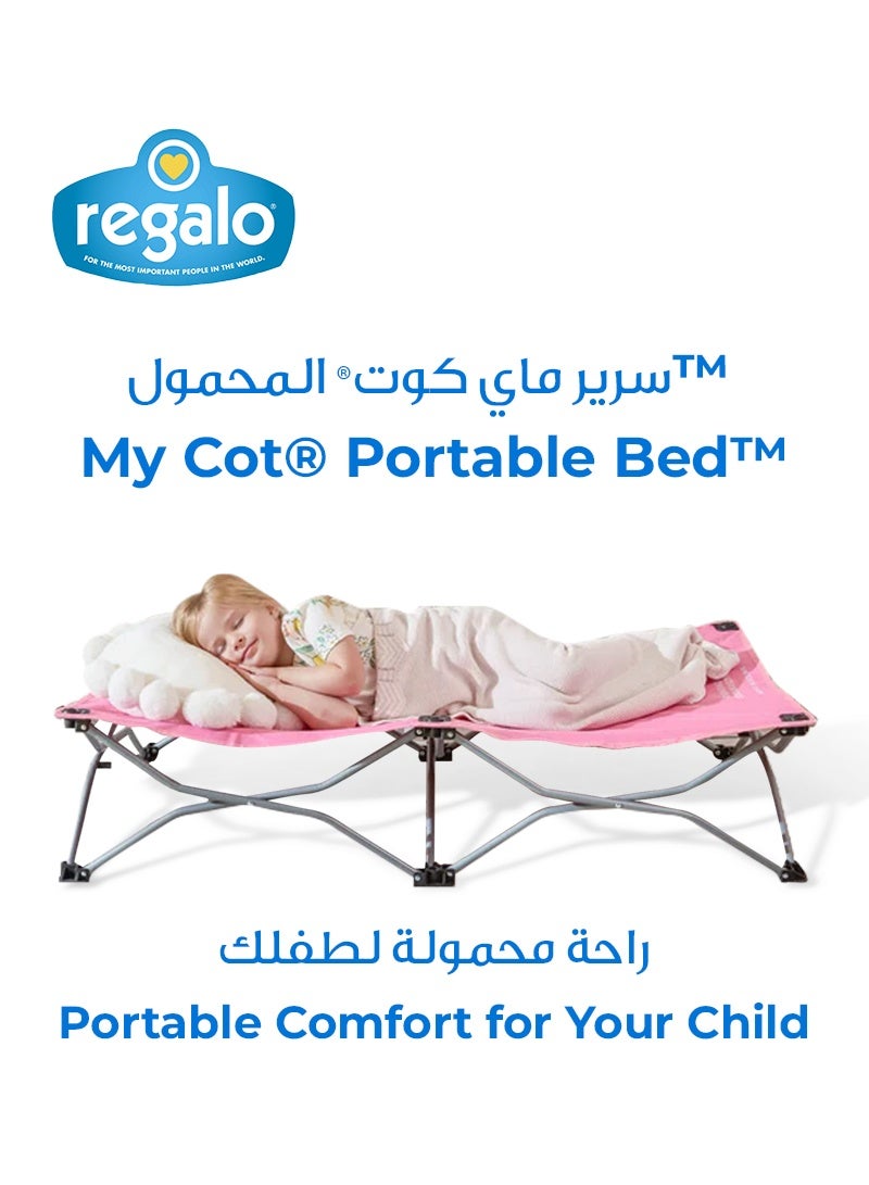 Regalo My Cot® Portable Toddler Bed | 118cm x 61cm x 24cm | Foldable Travel Cot for Kids | Sturdy Metal Frame | Waterproof & Easy to Clean | Lightweight & Compact | ASTM Certified  - Image 1