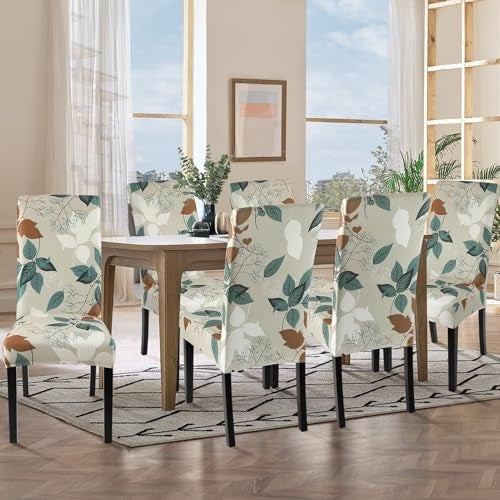 SearchI Printed Dining Room Chair Covers Set of 4 Stretch Kitchen Chair Covers Washable Parsons Chair Slipcover Removable Dining Chair Protectors for HotelCeremonyEarthy Tones Leaf - Image 3