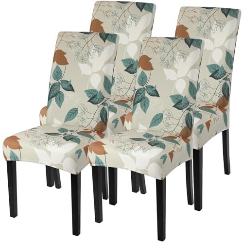 SearchI Printed Dining Room Chair Covers Set of 4 Stretch Kitchen Chair Covers Washable Parsons Chair Slipcover Removable Dining Chair Protectors for HotelCeremonyEarthy Tones Leaf - Image 1