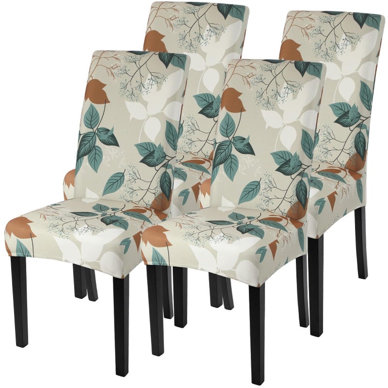 SearchI Printed Dining Room Chair Covers Set of 4 Stretch Kitchen Chair Covers Washable Parsons Chair Slipcover Removable Dining Chair Protectors for HotelCeremonyEarthy Tones Leaf - Image 2