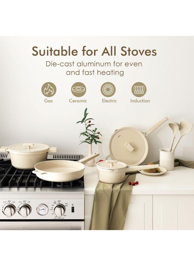 Sensarte SENSARTE Ceramic Cookware Set, Pots and Pans Set Nonstick, Non-toxic Healthy Induction Cookware, 14 Pcs Non Stick Kitchen Cooking Set w/Die-cast Lids, PFOA PFAS PTFE PFOS Free, Dishwasher Safe  - Image 3