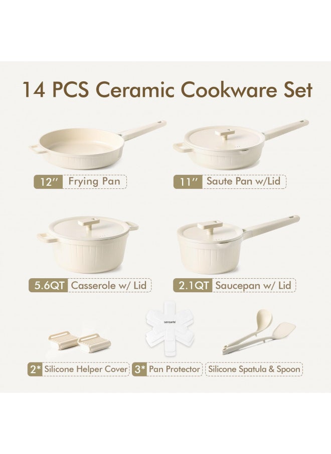 Sensarte SENSARTE Ceramic Cookware Set, Pots and Pans Set Nonstick, Non-toxic Healthy Induction Cookware, 14 Pcs Non Stick Kitchen Cooking Set w/Die-cast Lids, PFOA PFAS PTFE PFOS Free, Dishwasher Safe  - Image 2