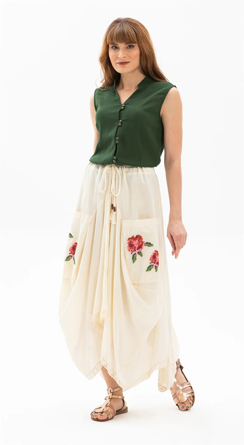 Eliş Şile Bezi Sleeveless Şile Cloth Desire Blouse Green Ysl