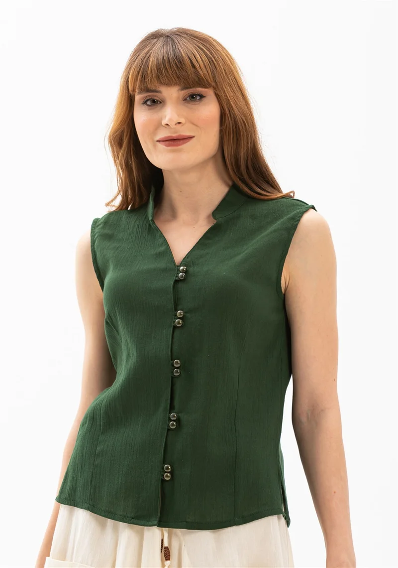 Eliş Şile Bezi Sleeveless Şile Cloth Desire Blouse Green Ysl