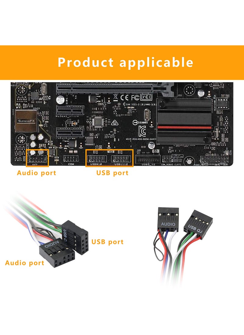 SYOSI - Computer Chassis USB Front Panel Hub, 6.8cm Front Panel Connectivity Earphone Jack Panel Front Panel Audio Adapter 2 Ports USB2.0 Extension Wire PC Audio Jack Extension for Computer Case - Image 1