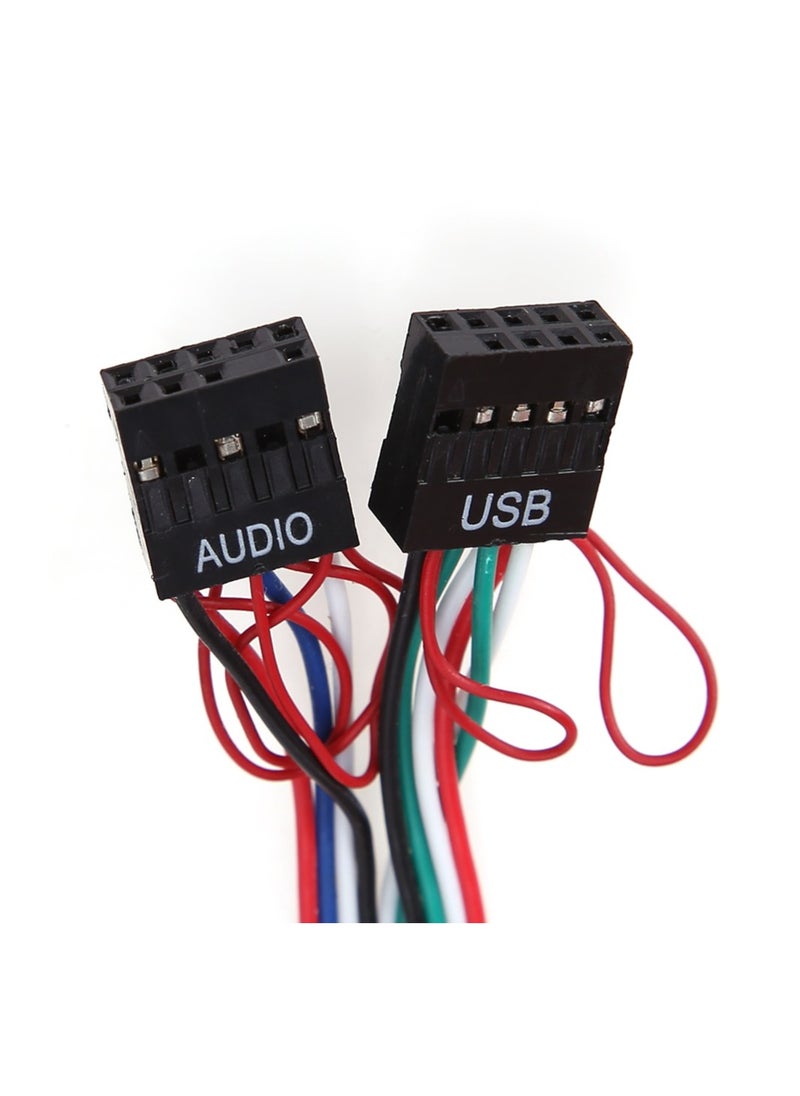 SYOSI - Computer Chassis USB Front Panel Hub, 6.8cm Front Panel Connectivity Earphone Jack Panel Front Panel Audio Adapter 2 Ports USB2.0 Extension Wire PC Audio Jack Extension for Computer Case - Image 1