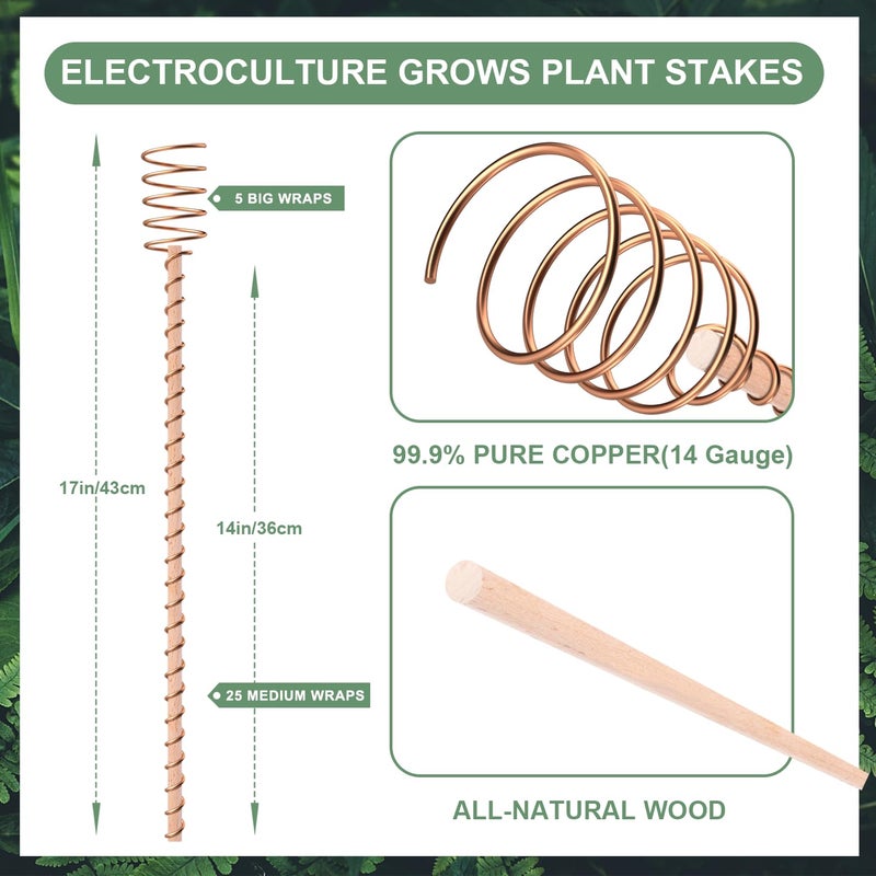 Dayimado 18 Pack 17" Electroculture Plant Stakes, Long Copper Garden Stakes, Electroculture Copper Coil Antennas for Growing Garden, High-Yield, Eco-Friendly - Image 2