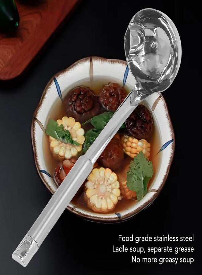 Fockety Stainless Steel Oil Separator Soup Ladle, 12 Inch Gravy Food Fat Separator Skimmer Spoon Grease Strainer Separater Hot Pot Oil Filter Spoon for Kitchen Cooking, Soup Colander - Image 2